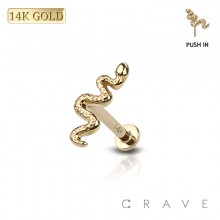 14K Gold PUSHIN LABRET WITH SNAKE TOP